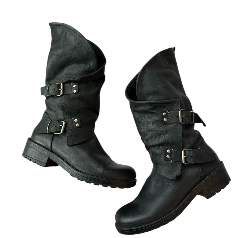 Black Buckle Combat Boots for Women - Picture 6 of 7